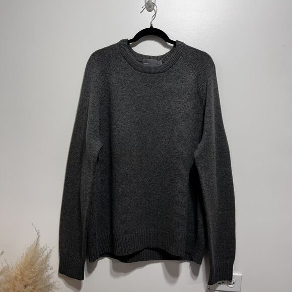 VINCE Men's Wool Cashmere Crewneck Pullover Sweater Elbow Patch Size XXL In Gray - Picture 3 of 10